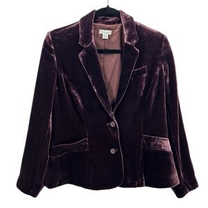 Sundance‎ Womens Plum Silk Blend Velvet Blazer Jacket Size P4 Notch Lapel Button
